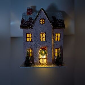 Charming Illuminated Holiday House w/Snow
